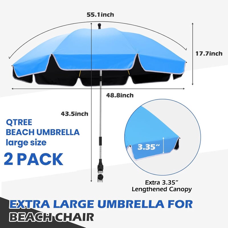 QTREE intelligence Umbrella 360°Adjustable Protection Stroller, 2 PACK 48.8" beach chair umbrella with clamp, high UV protection. 3 Adjustable areas 180°+360° for fishing, golf, beach, camping (chair not included) - Image 2